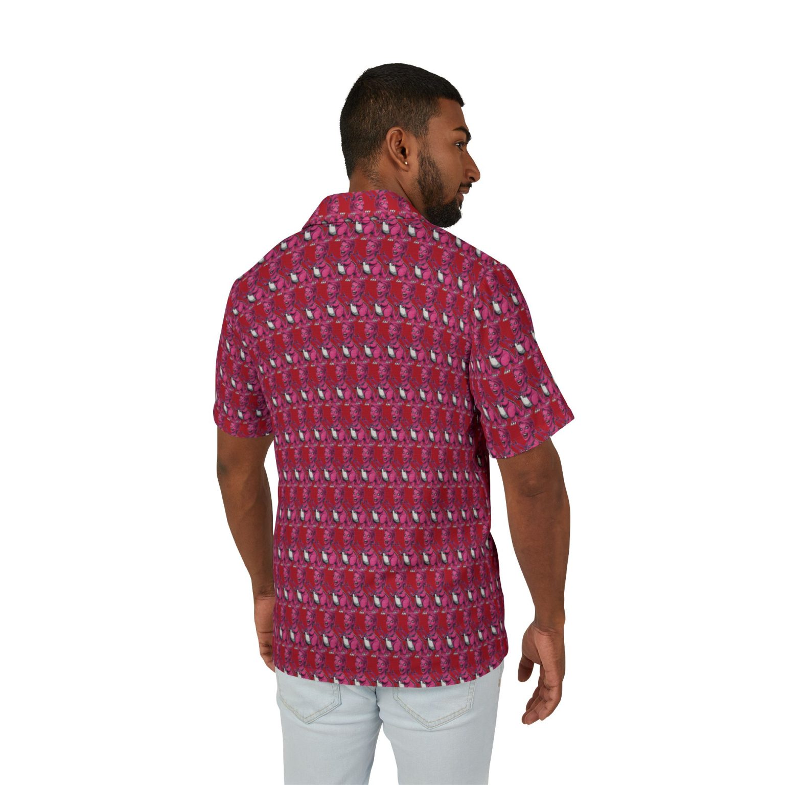 Men's Red Hawaiian Camp Shirt — Tropical All-Over Print - Image 4